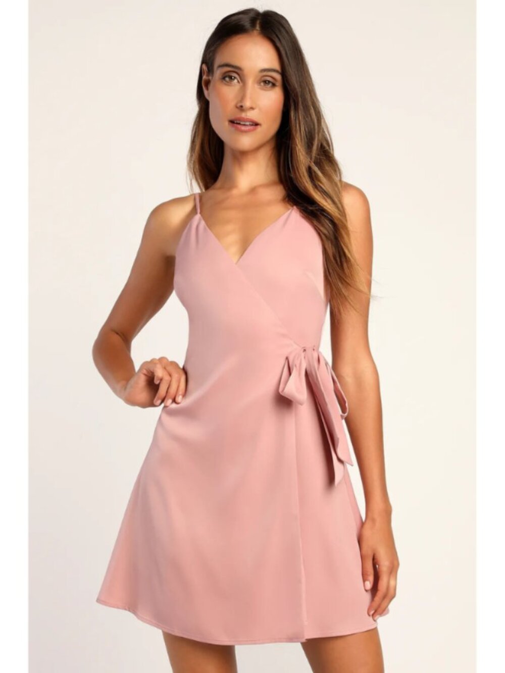 Lulu's Romantic Heart Blush Satin Wrap Mini Dress